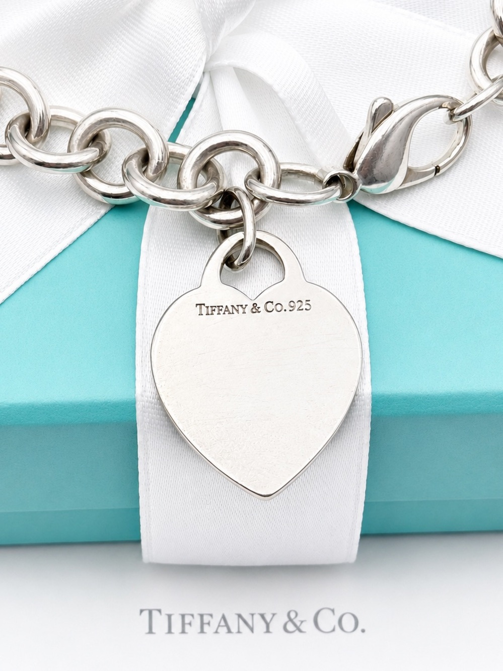 Tiffany & Co. Heart Tag Charm Bracelet Sterling Silver 925 Gift Box & Pouch - Picture 4 of 10